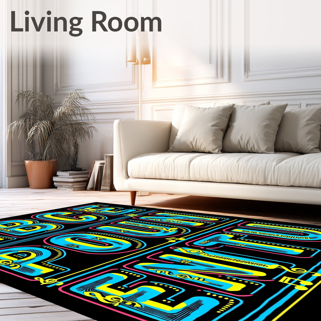 Vibrant Blue Yellow Neon Alphabet Rug
