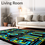 Vibrant Blue Yellow Neon Alphabet Rug