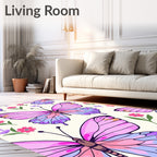 Pink Purple Butterfly Garden Whimsical Rug