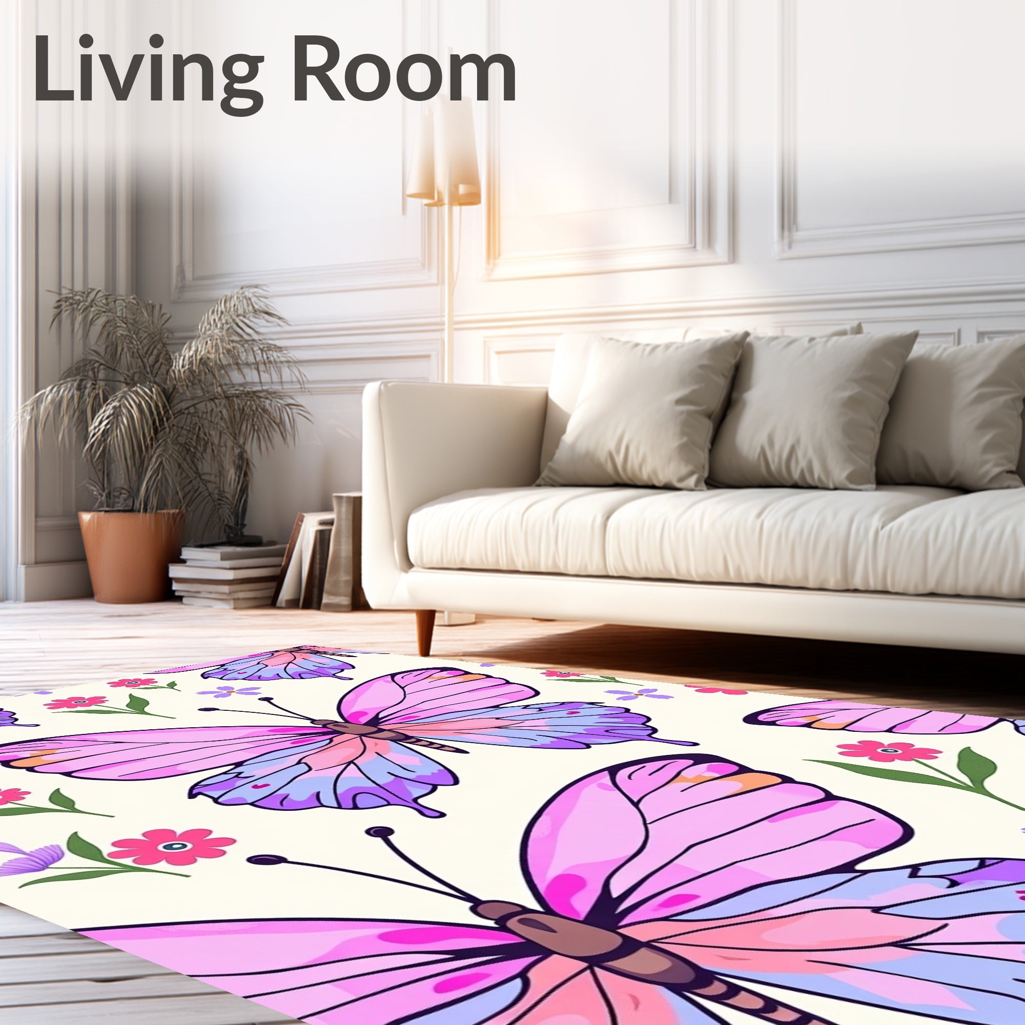 Pink Purple Butterfly Garden Whimsical Rug