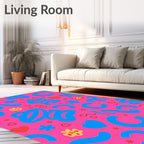Hot Pink Blue Swirl Heart Flower Rug