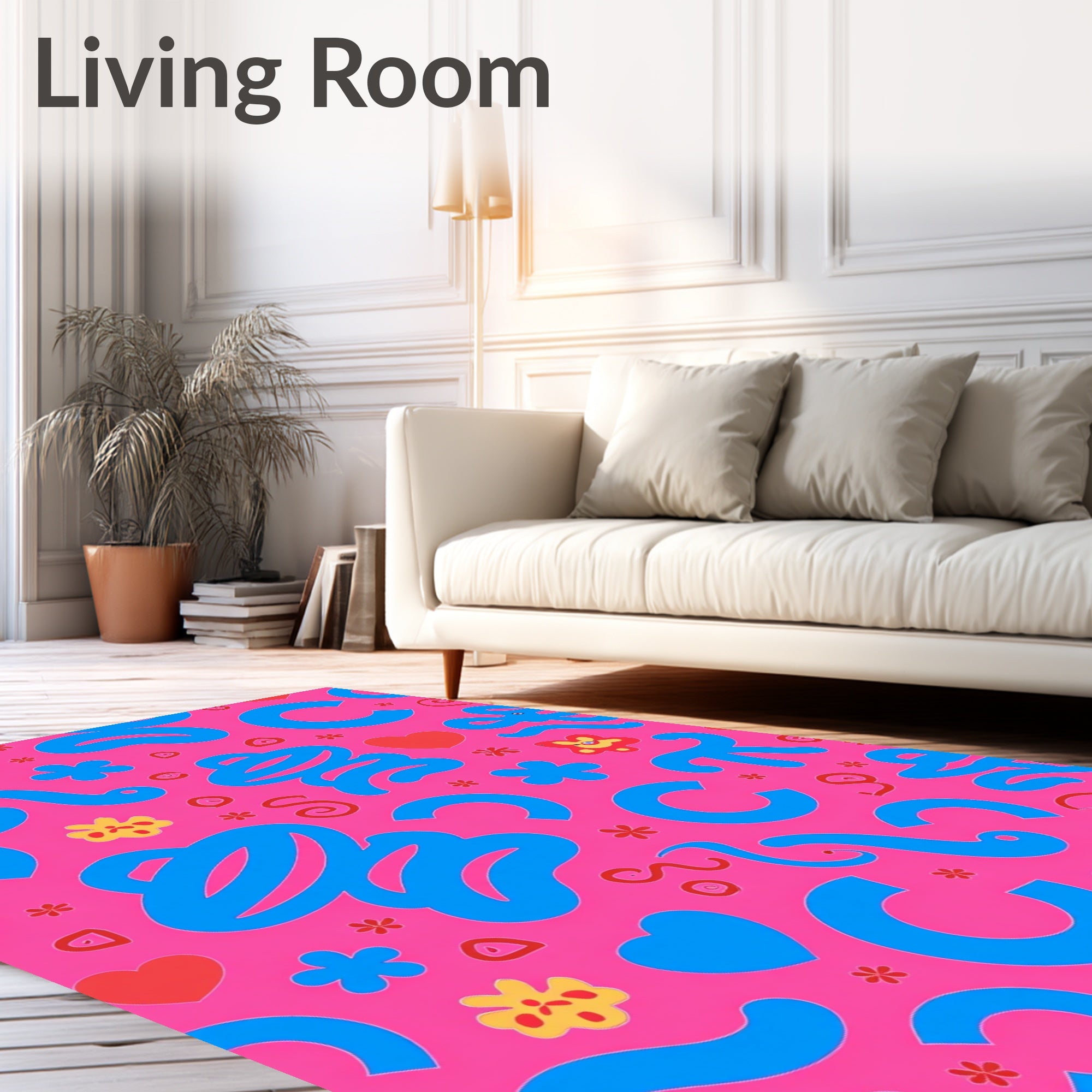 Hot Pink Blue Swirl Heart Flower Rug
