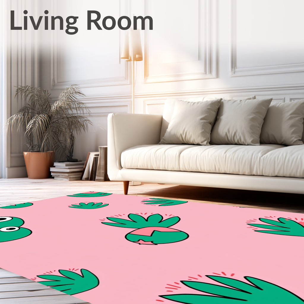 Pink Green Cute Cactus Garden Rug