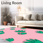 Pink Green Cute Cactus Garden Rug