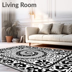 Black White Floral Swirl Mandala Rug