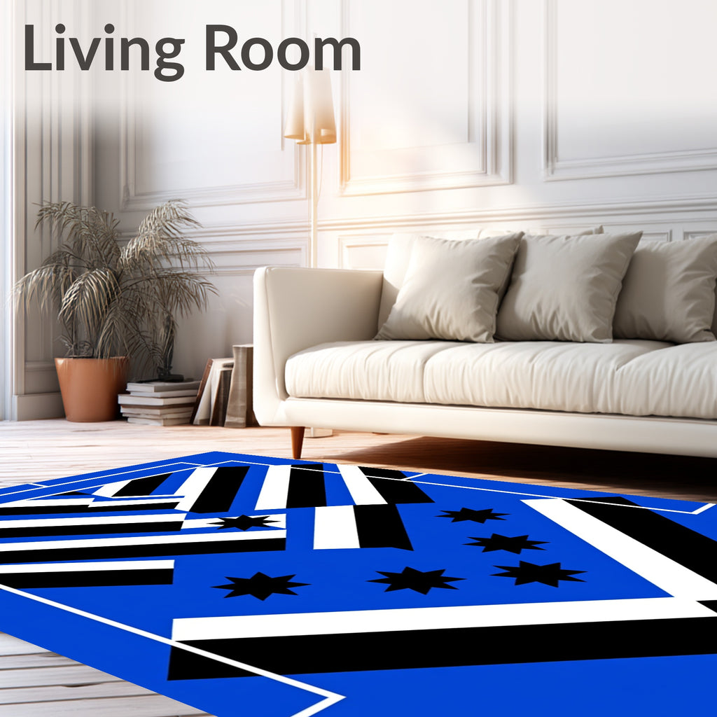 Bold Blue Geometric Stripe Star Rug