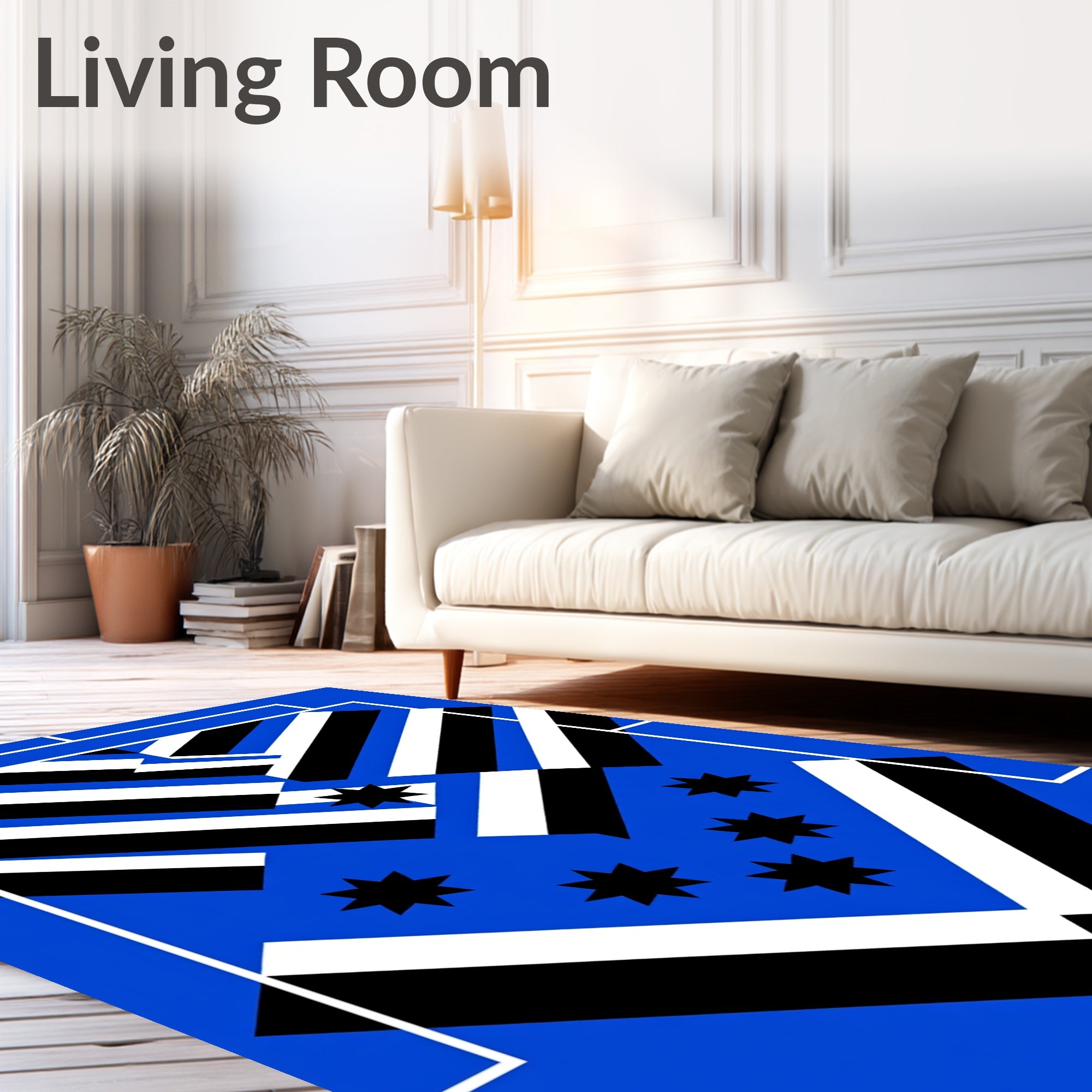 Bold Blue Geometric Stripe Star Rug