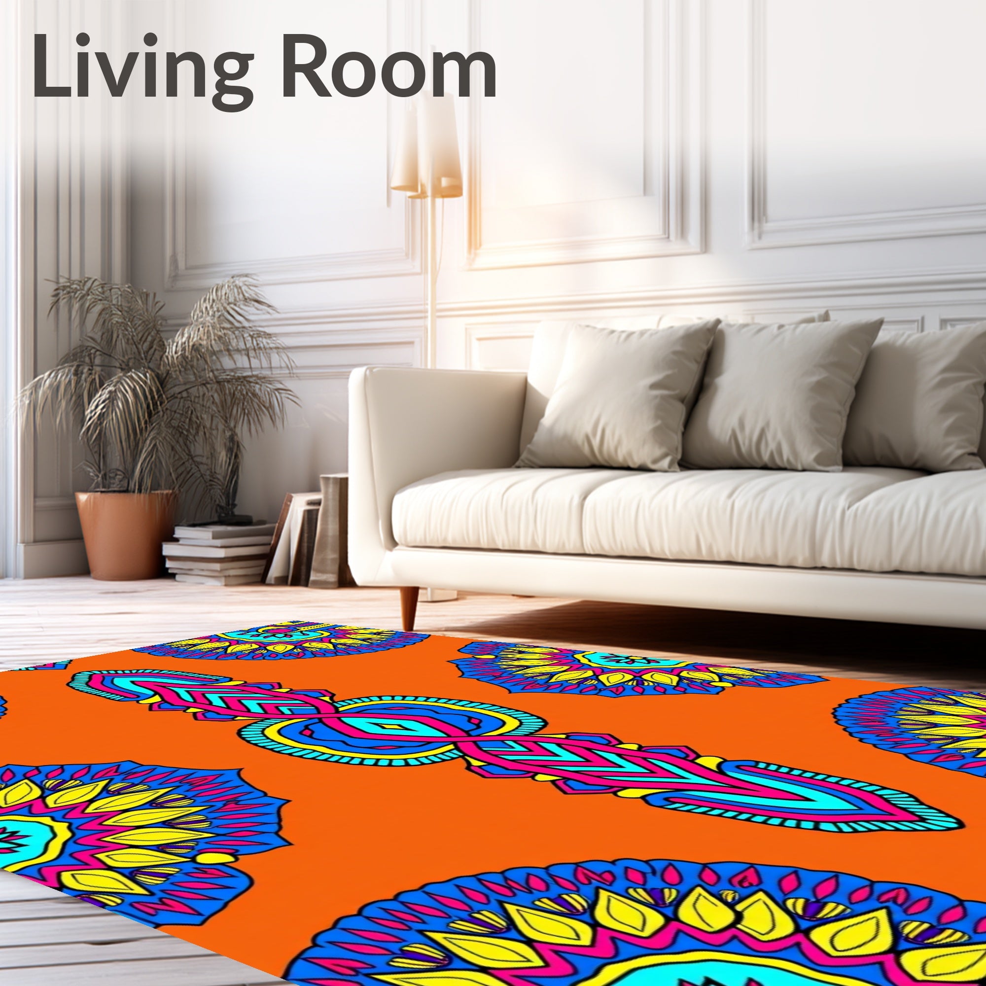 Vibrant Orange Mandala Medallion Fabric Rug