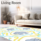 Gray Elephants And Yellow Blue Swirls Rug
