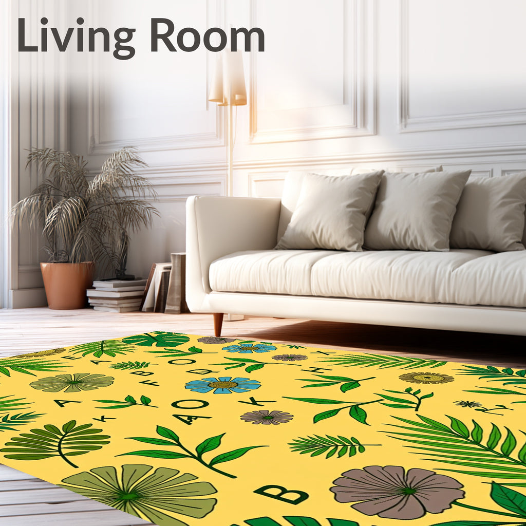 Tropical Yellow Leaf Floral Alphabet Rug
