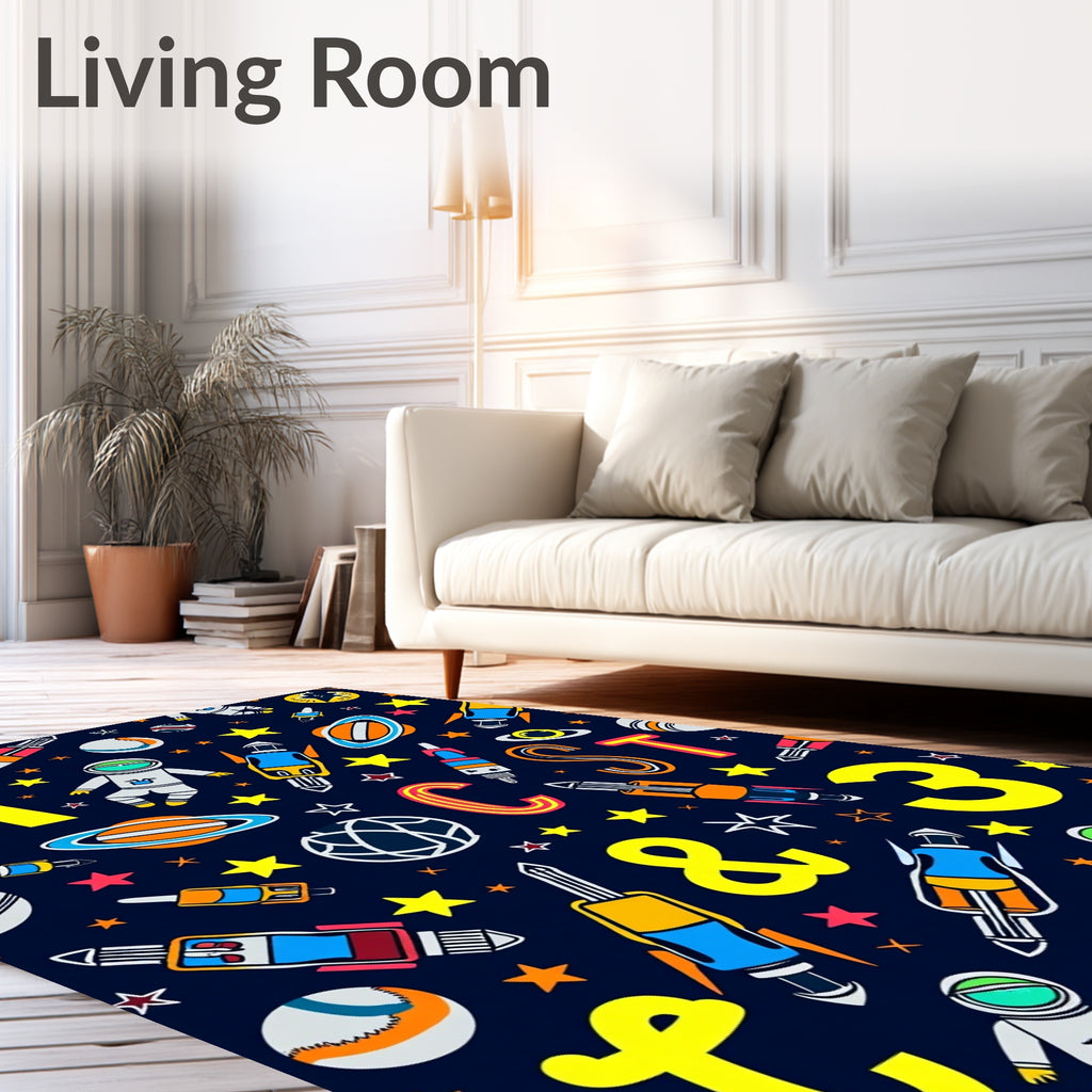Space Alphabet Rockets Stars Rug