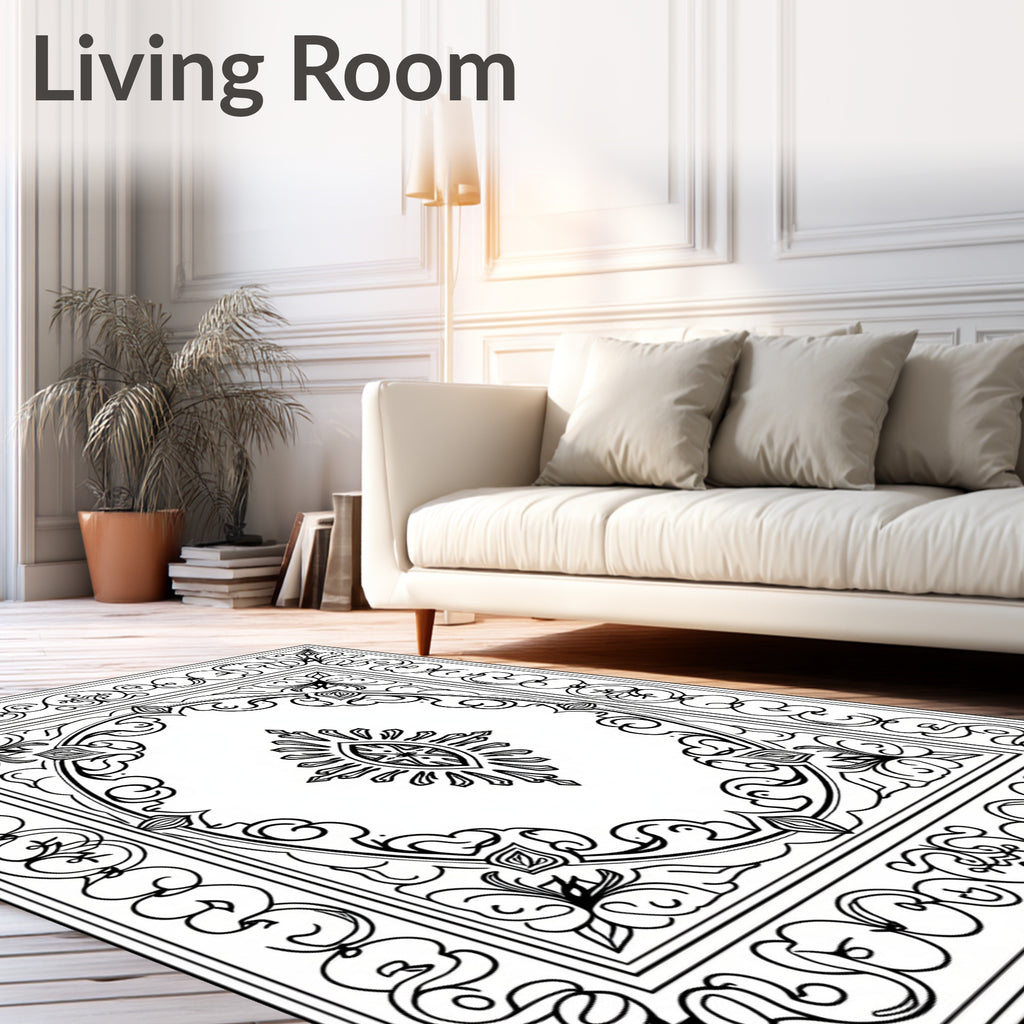 Lace Like Floral Medallion Border Rug