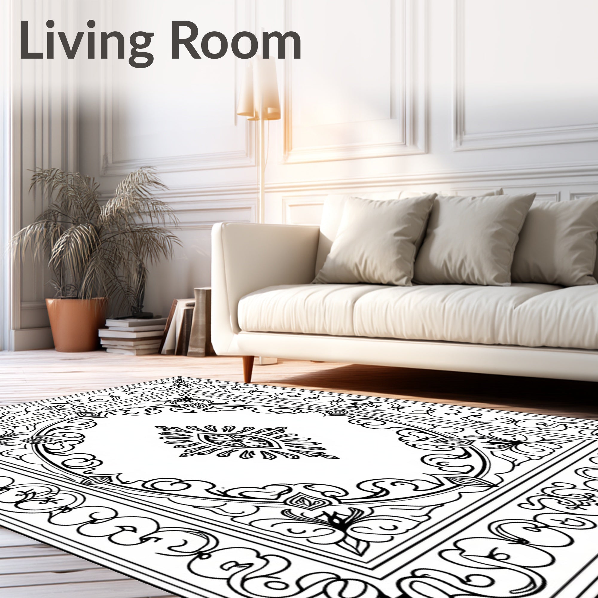 Lace Like Floral Medallion Border Rug