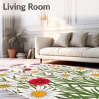 Field of Daisies and Lavender Flowers Rug