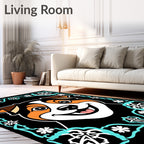 Charming Canine Portrait Teal Floral Frame Rug