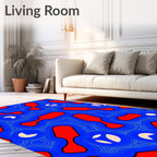Vibrant Red Abstract Blue Organic Forms Rug