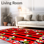 Striped Red Black Honeybee Floral Border Rug