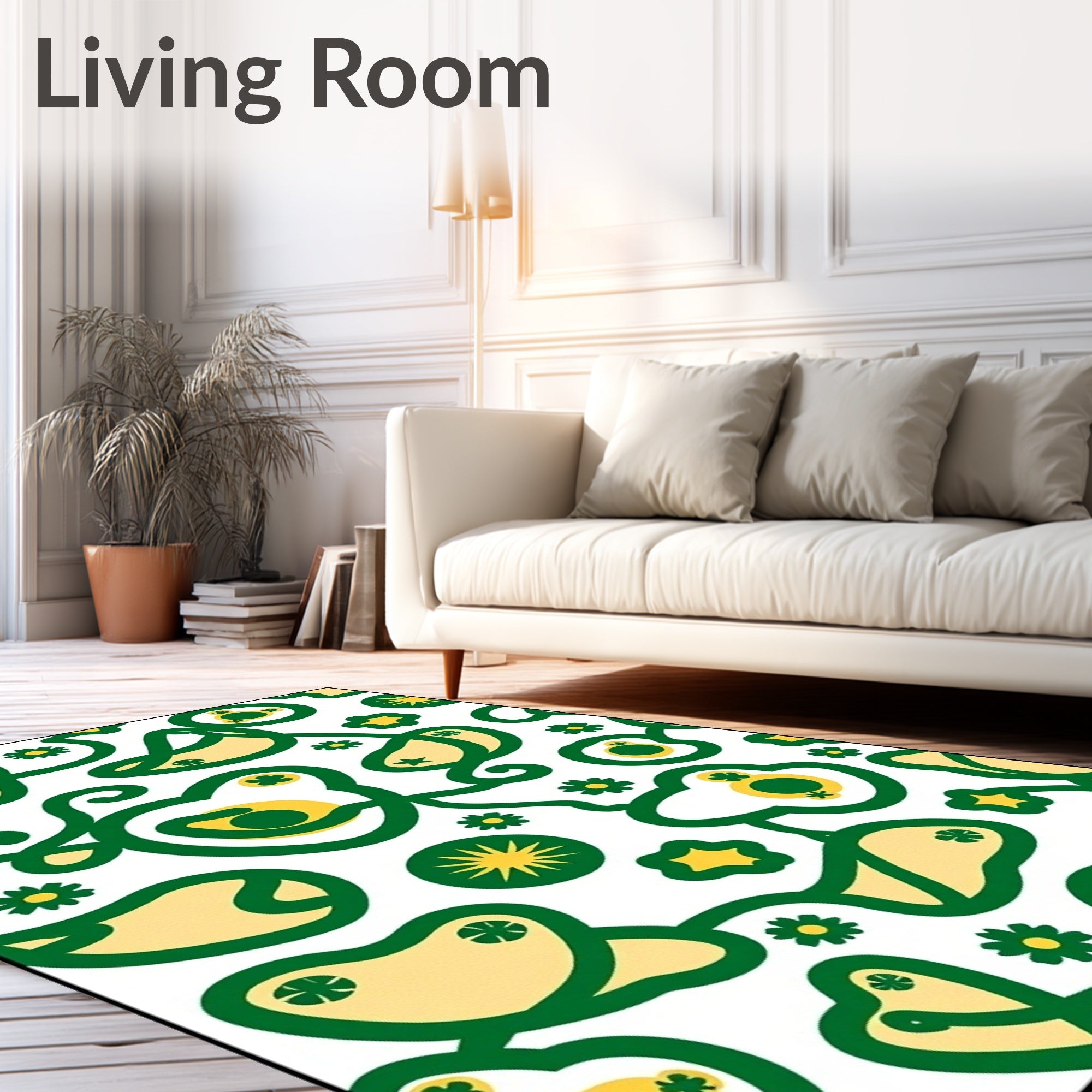 Whimsical Green Yellow Floral Swirl Rug
