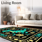 Turquoise Dinosaur Yellow Pineapple Border Rug