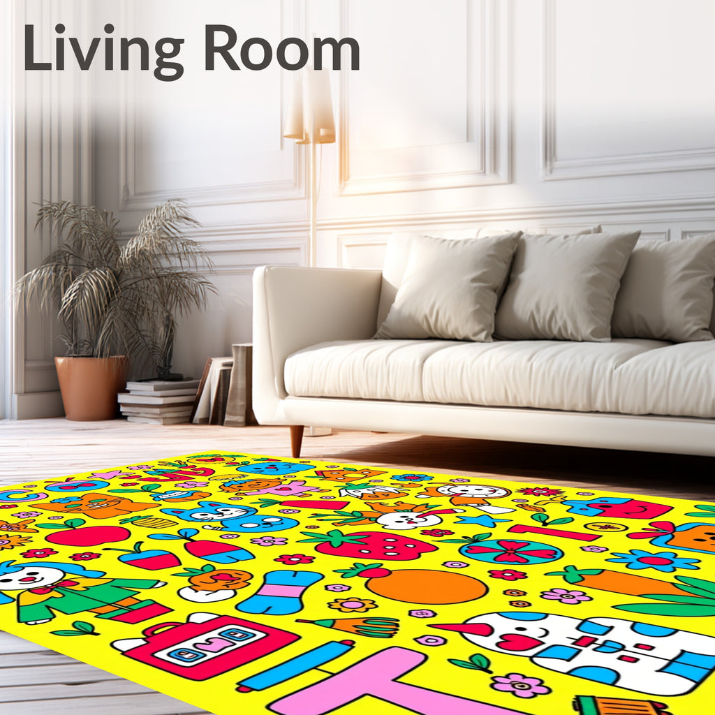 Whimsical Cartoon Garden Animals Fruit ABC Rug