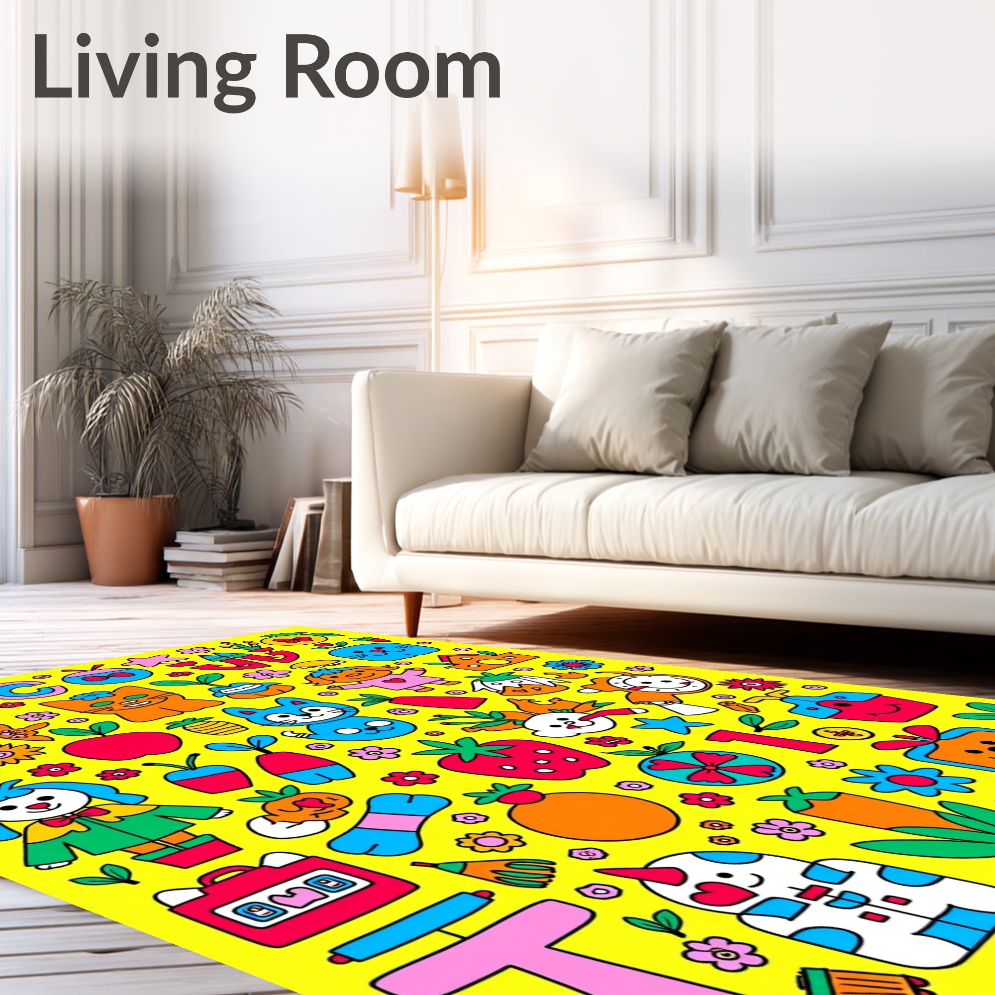 Whimsical Cartoon Garden Animals Fruit ABC Rug