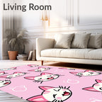 Pink Happy Kawaii Cat Faces Print Rug