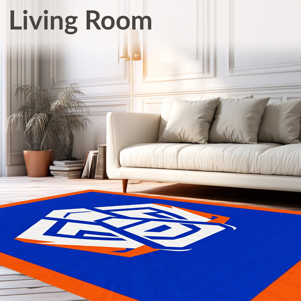 Bold Blue Orange Geometric Emblem Rug