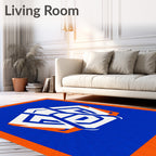 Bold Blue Orange Geometric Emblem Rug