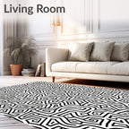 Black and White Abstract Maze Rug