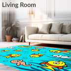 Cute Ocean Friends Yellow Fish Seahorses Rug
