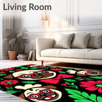 Playful Red Glasses Pug Floral Collage Rug