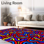 Vibrant Red Blue Yellow Swirl Rug