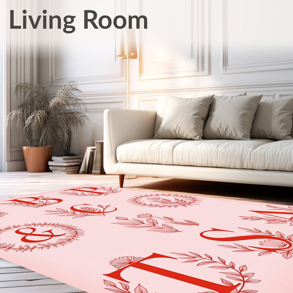 Red Botanical Monogram Alphabet Collection Rug
