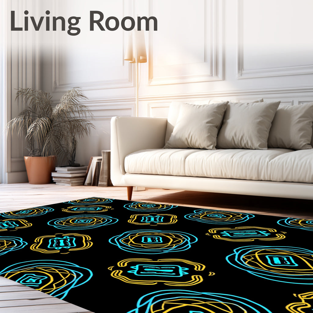 Turquoise Yellow Abstract Swirl Medallions Rug