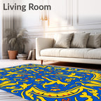 Bright Blue Yellow Crimson Abstract Medallion Rug