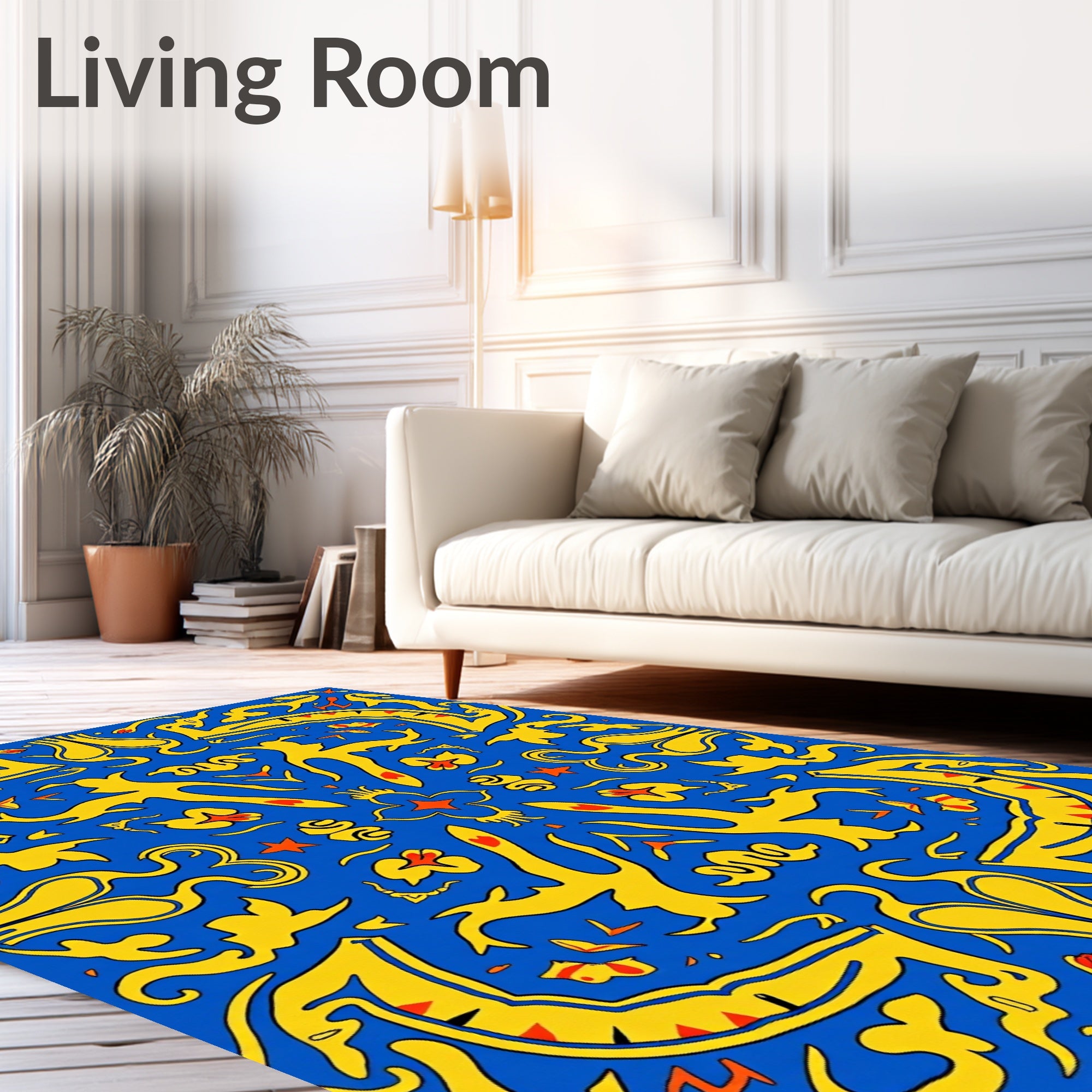 Bright Blue Yellow Crimson Abstract Medallion Rug