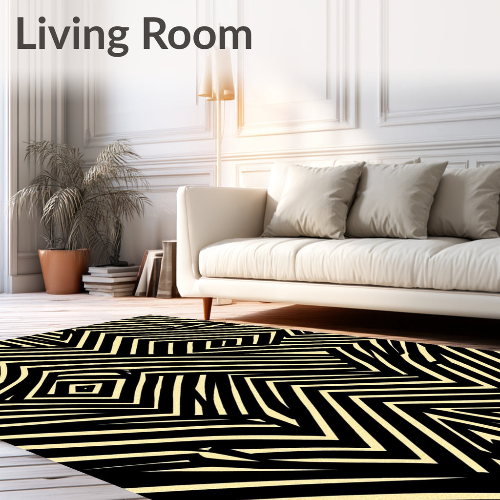 Black Cream Geometric Illusion Rug