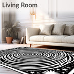 Cosmic Black White Swirl Moon Stars Rug