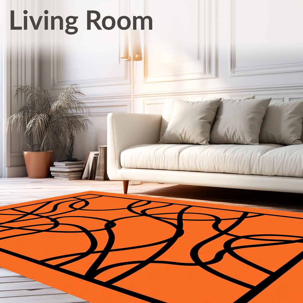 Bold Orange Abstract Swirl Rug