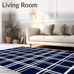 Classic Navy White Plaid Tartan Rug