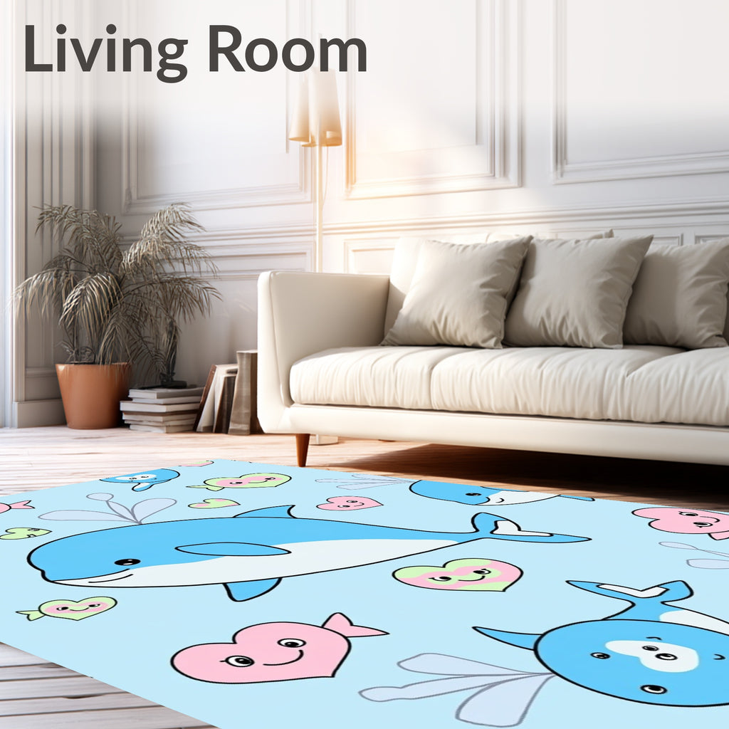 Cute Blue Whales Pastel Hearts Rug