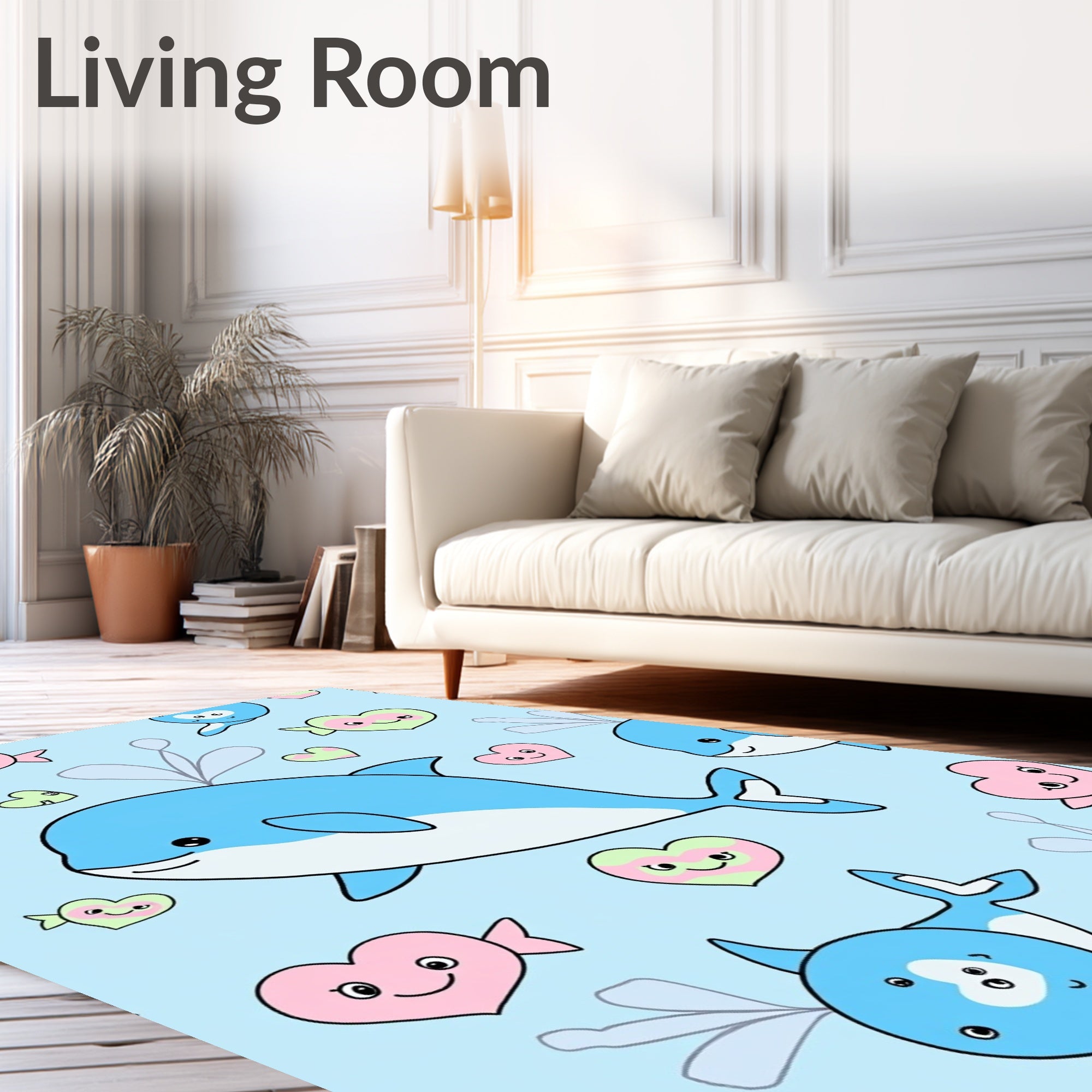 Cute Blue Whales Pastel Hearts Rug