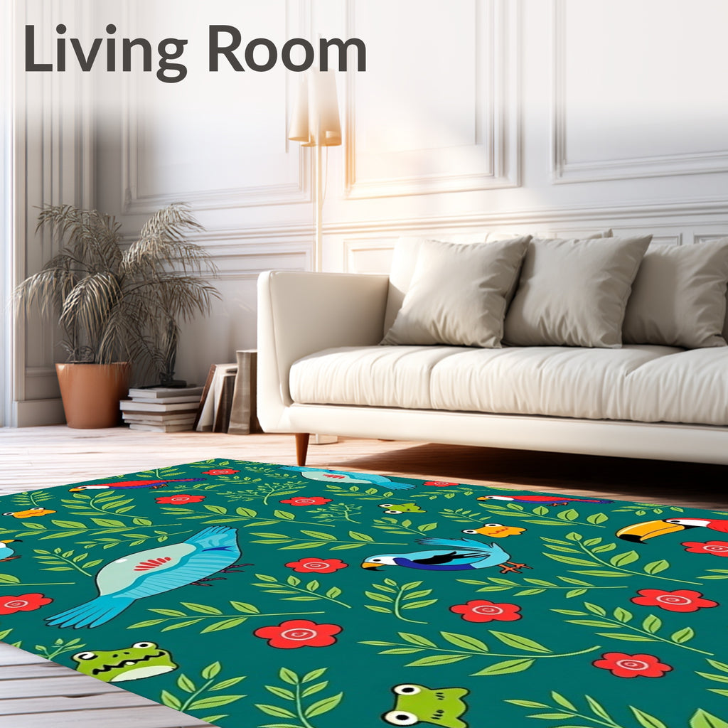 Tropical Birds and Frogs Foliage Rug