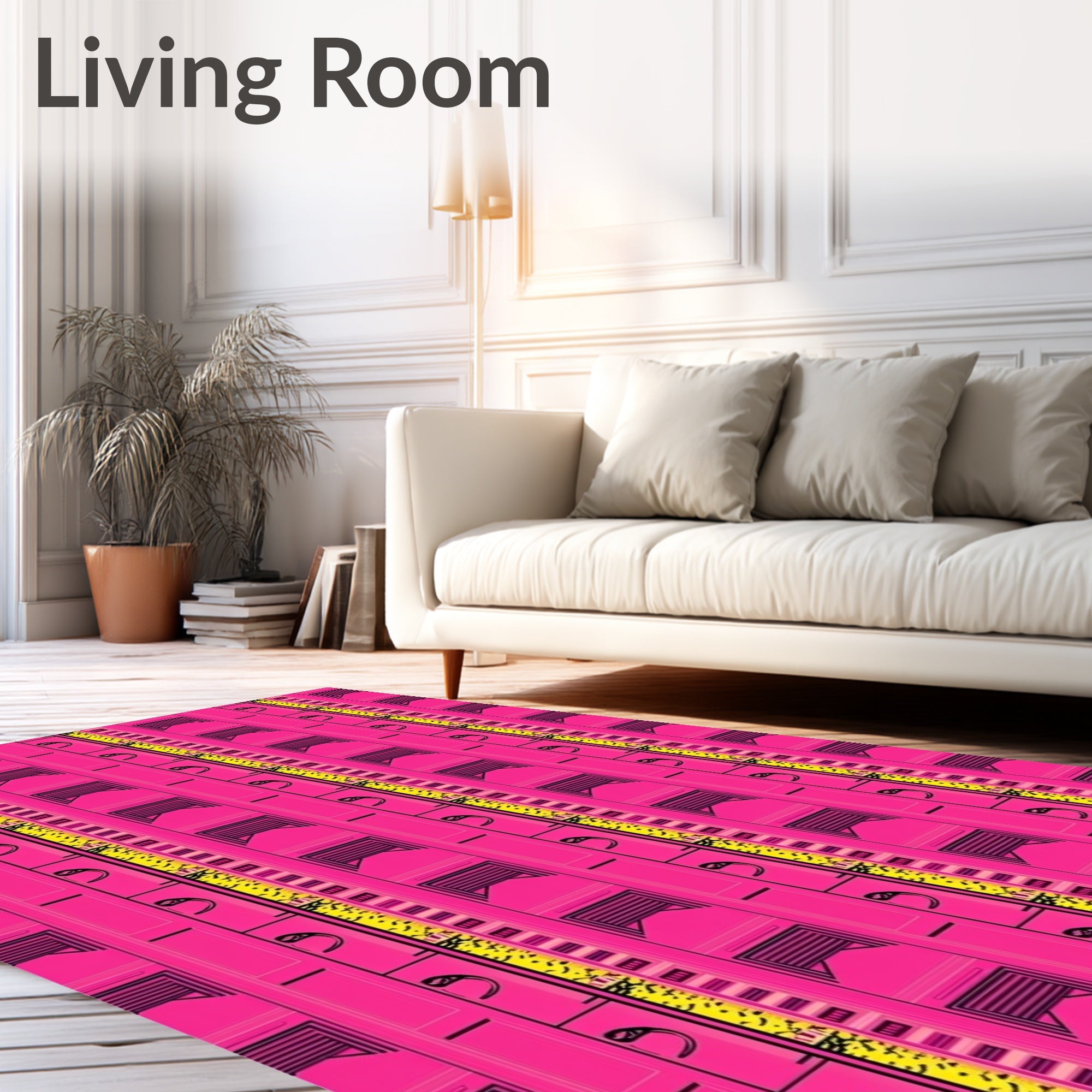 Pink Yellow Vertical Stripe Deco Rug
