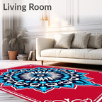 Red Vibrant Blue White Starburst Medallion Rug