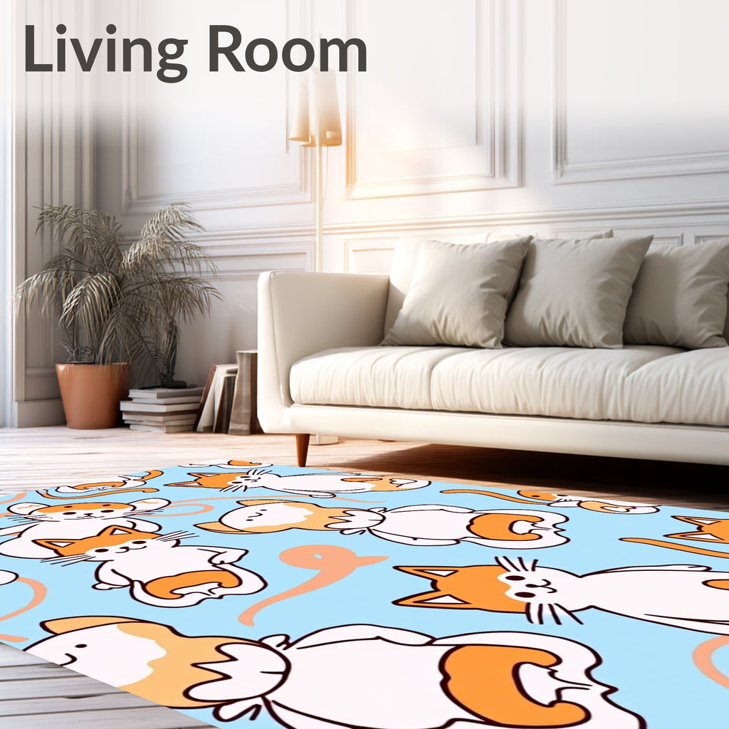 Cute Orange and White Cats Playful Whimsy Rug