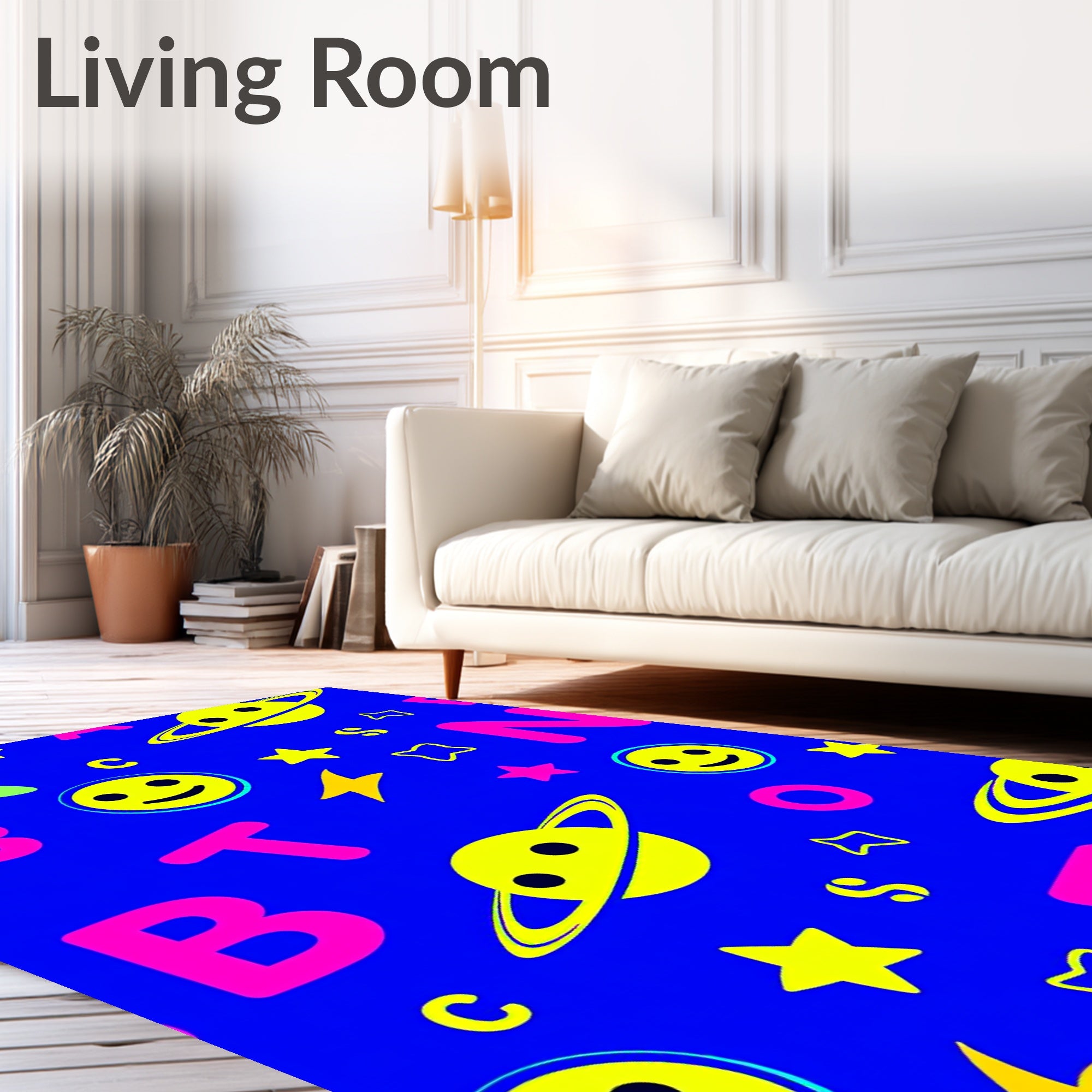 Vibrant Space Smiley Planet Alphabet Rug