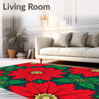 Vibrant Red Poinsettia Floral Mandala Rug