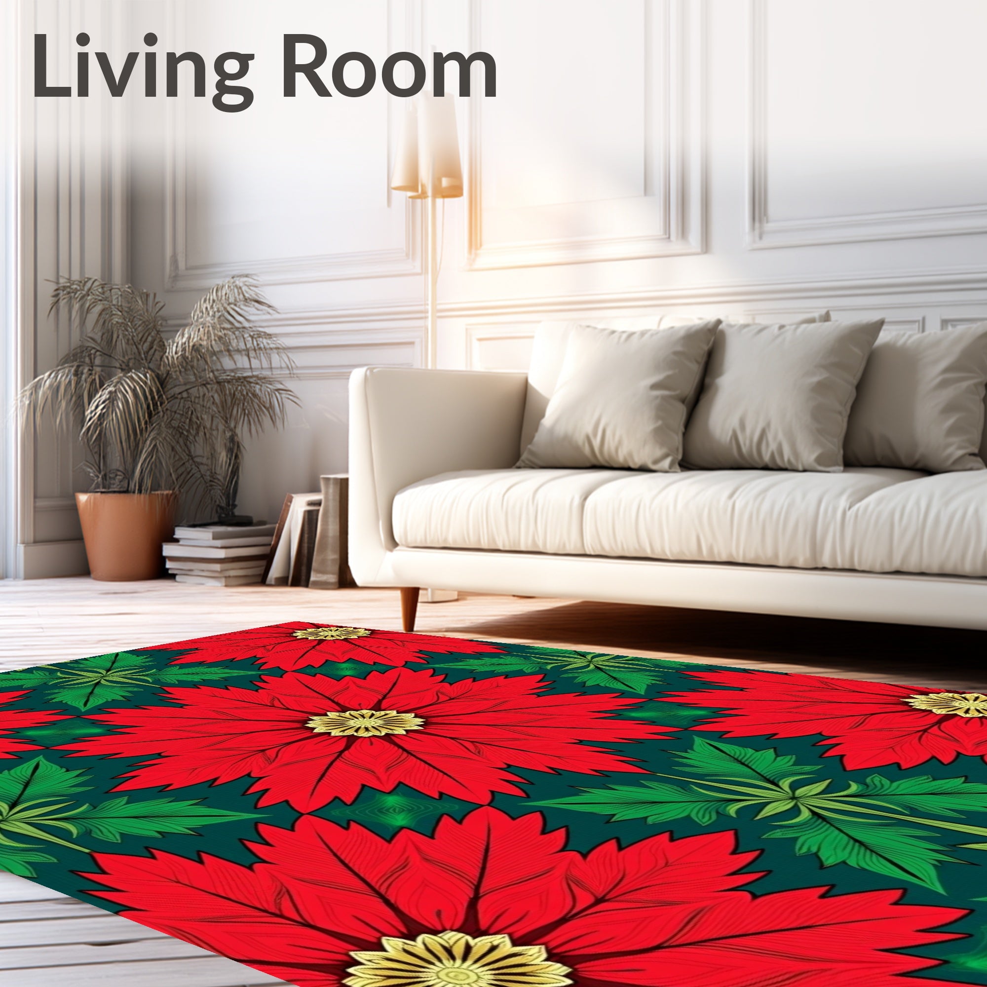 Vibrant Red Poinsettia Floral Mandala Rug