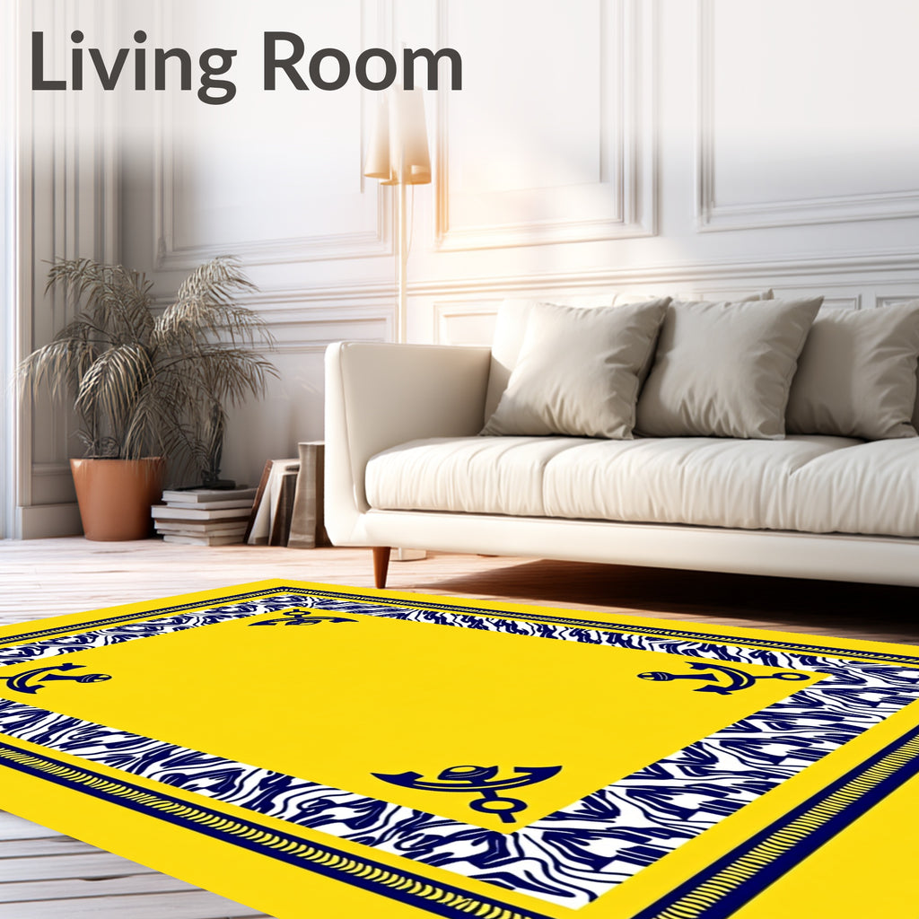 Nautical Yellow Blue Anchor Border Rug